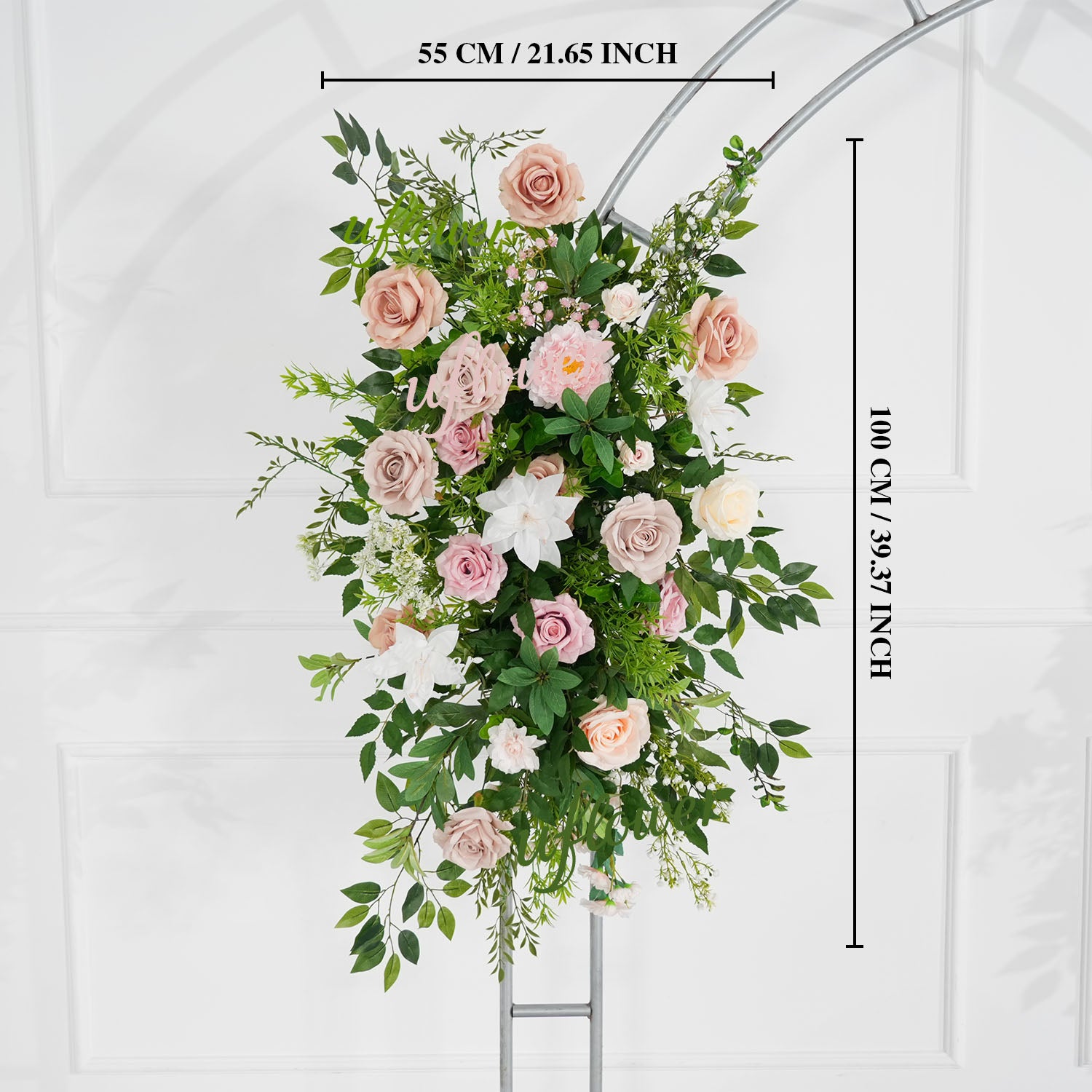 Uflower Champagne Pink Rose Green Leaf Hang Flower Floor Floral Wedding Party Event Props